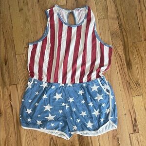 Junk Food Onsie Jumper Red and White Striped Romper with Blue Star Shorts XXL
